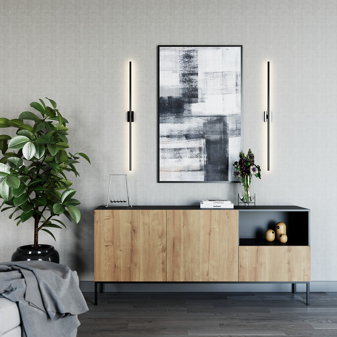 Comoda ELTAP, Lanzzi, 180x40x80 cm, MDF laminat, negru/stejar - imagine 6